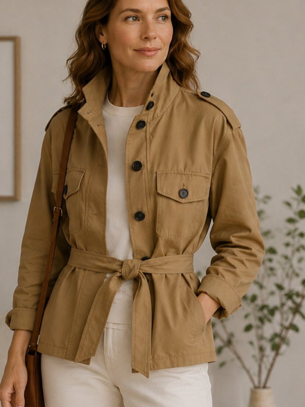 NWOT Zara belted utility jacket in a camel/tan shade. Funnel collar Size M/L